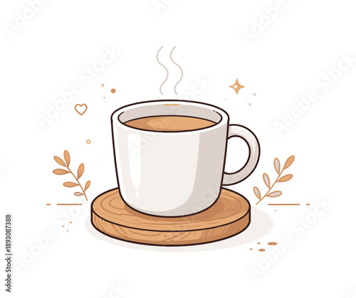 Minimal Wood Coaster. Wooden coasters minimal. A single wooden coaster placed under a simple cup, highlighting protection and care for surfaces, with a quiet