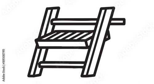 Simple wooden sawhorse with three rungs viewed from the side in a minimalist illustration style