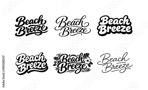 Beach Breeze Lettering Grid. Beach breeze. Set lettering. harmonious lettering variations of the same emblematic concept, each with different