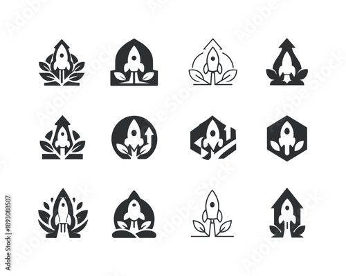 Startup Incubator Icons. Startup incubators. Icon set. Set Logo of Startup incubators: innovation hub and growth symbol. harmonious logo variations of the same