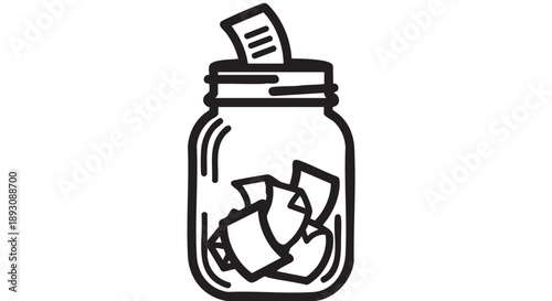 Crushed papers in a jar viewed from the front, simple illustration of a document disposal method