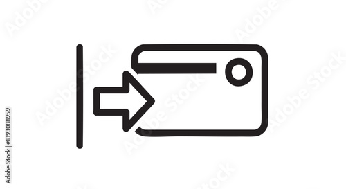 A simple line drawing of a card being inserted into a slot viewed from the front