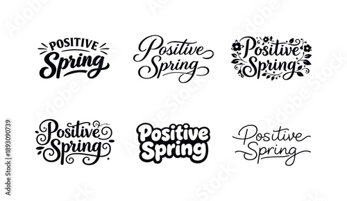 Spring Lettering Variations. Positive Spring. Set lettering. harmonious lettering variations of the same emblematic concept, each with different artistic