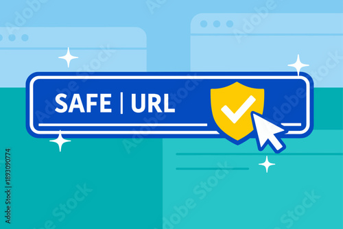 Secure web browsing concept with shield and checkmark icon