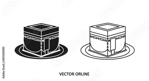 Kaaba mecca islamic symbol black white vector Vector