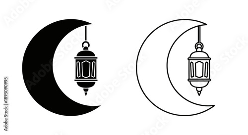 Moon lantern islamic symbol design Vector