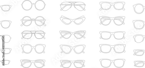 Various styles of eyeglasses on white background spectacles frames vision