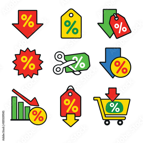 Discount icons set for promotions and sales