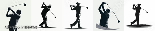 Silhouette of a Elderly Man Playing Golf Vector Illustration
