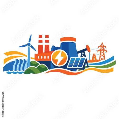 Dynamic energy landscape showcasing various power sources