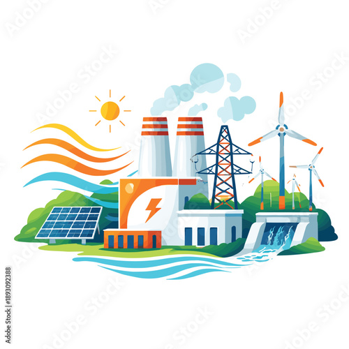 Power generation with solar, wind, and hydro energy