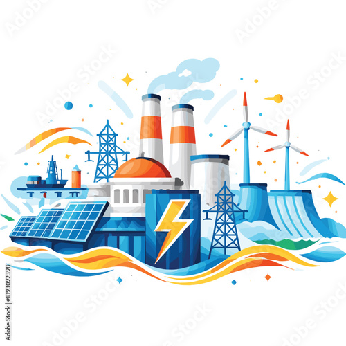 Diverse energy sources including solar and wind power