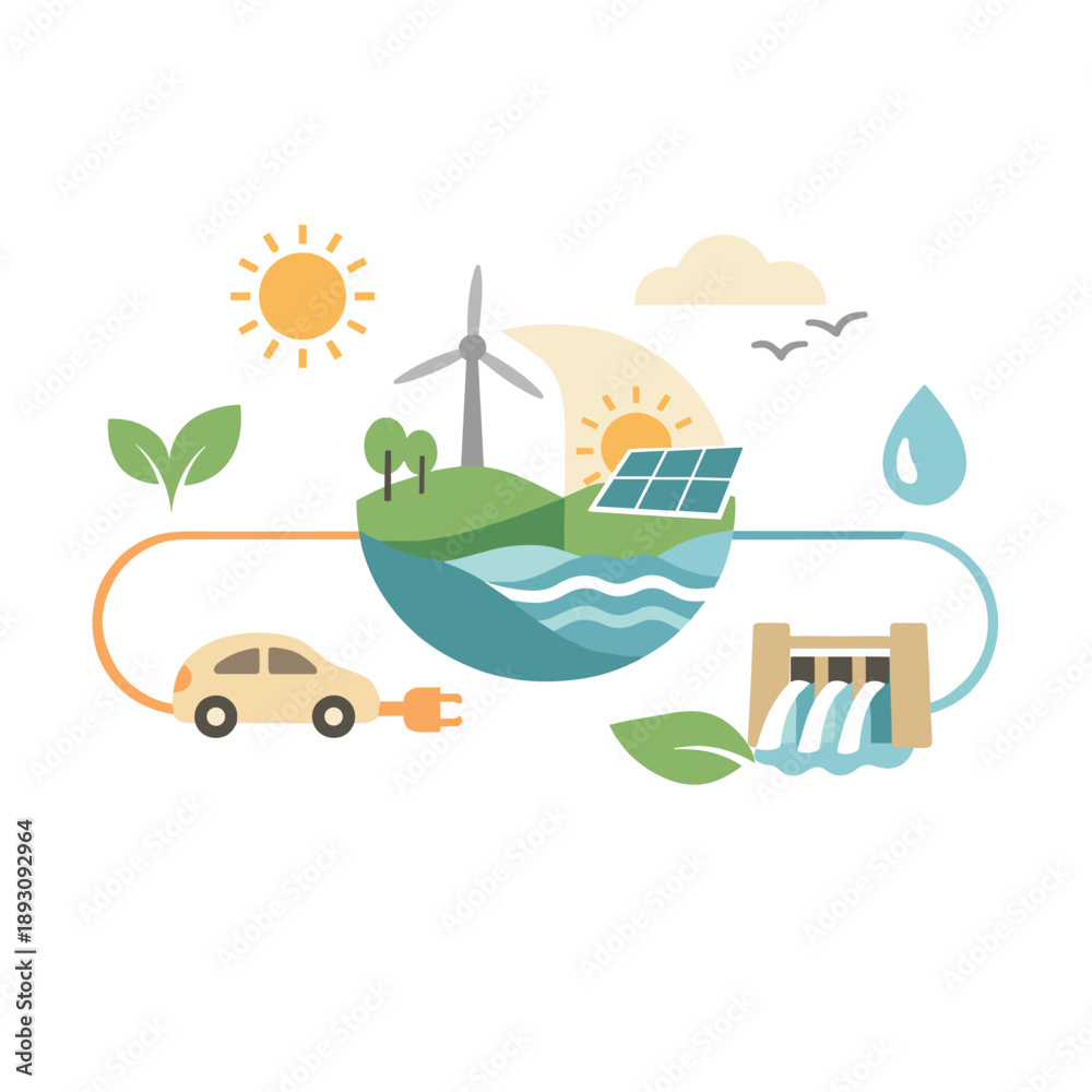Fototapeta premium Circular energy ecosystem with renewable elements