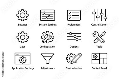 Software settings and configuration icons collection