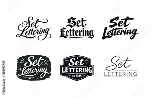 Typography Emblem Variations. Editorial-style typography blocks. Set lettering. harmonious lettering variations of the same emblematic concept, each with
