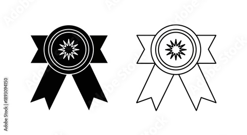 Black and white ribbon badges award symbols Vector