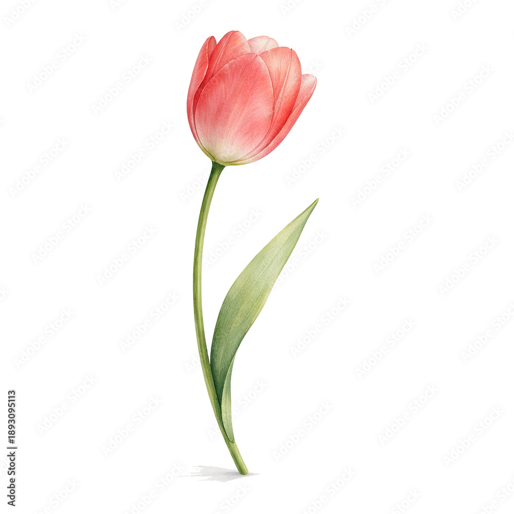 Naklejka premium Watercolor Pink Tulip Flower, Minimal Botanical Illustration
