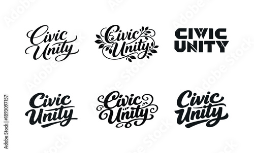 Civic Unity Typography. Civic unity. Set lettering. harmonious lettering variations of the same emblematic concept, each with different artistic interpretation