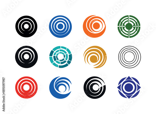 Origin Logo Variations. Origin. Icon set. Set Logo of Origin: radiating concentric rings. harmonious logo variations of the same emblematic concept, each with