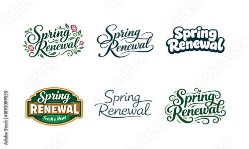 Spring Lettering Variations. Spring Renewal. Set lettering. harmonious lettering variations of the same emblematic concept, each with different artistic