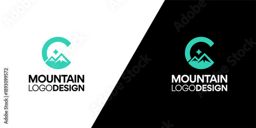 Sleek professional C letter logo design featuring an abstract mountain peak and a guiding star, ideal for innovative adventure companies