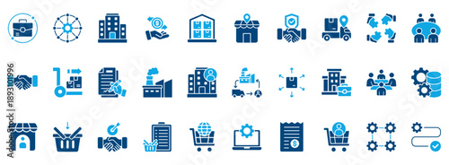 Business To Business Icon Set. Contains Icons That Are Relevant For Business. Designed In Vector Dual Tone Style