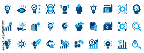 Innovation Icon Set. Contains Icons That Are Relevant For Business. Designed In Vector Dual Tone Style
