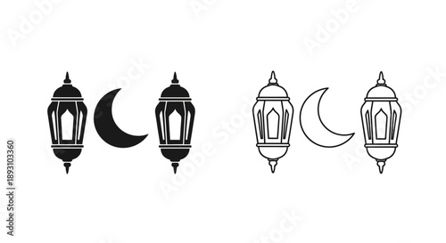 Islamic lantern moon crescent design Vector