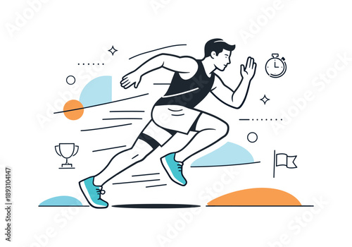 Energetic Athlete Illustration. Sports Event Poster Design. A dynamic yet clean scene with an athlete in motion, captured mid-action with subtle speed lines