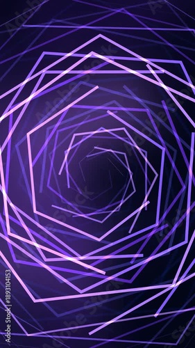 Futuristic Abstract Spiral Motion Background. Glowing Geometric Lines Tunnel Loop. Perfect for Technology, Digital, Sci-fi background