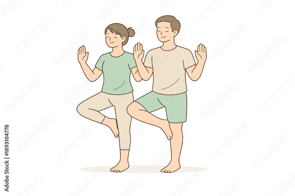 Fototapeta premium Partners practicing a daily fitness routine, standing close and performing gentle exercises with synchronized
