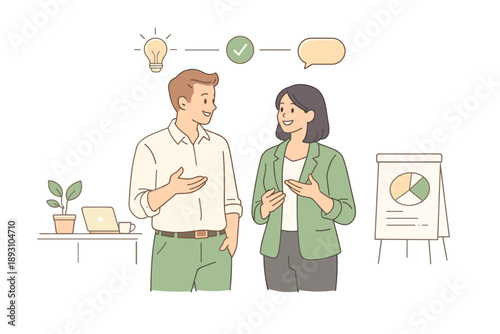 Colleagues strengthening professional relationships, standing side by side and sharing ideas with gentle hand