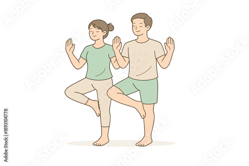 Partners practicing a daily fitness routine, standing close and performing gentle exercises with synchronized