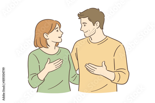 Partners sharing a meaningful discussion, standing side by side with gentle hand gestures and attentive eye