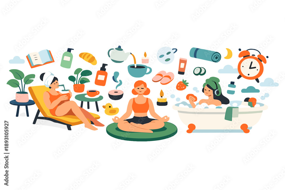 Fototapeta premium Surreal Spring Terrace. Spring terrace reimagined as a lifestyle space where floating objects, furniture, and symbols of self-care
