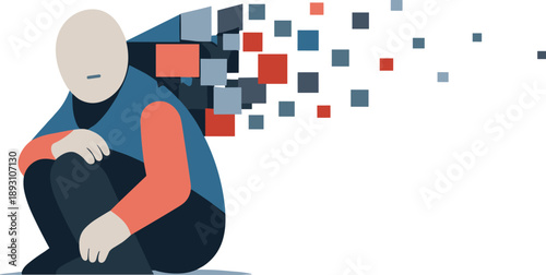 Digital Burnout Recovery. Abstract geometric figure gradually releases blocks into open space reflecting internal restructuring