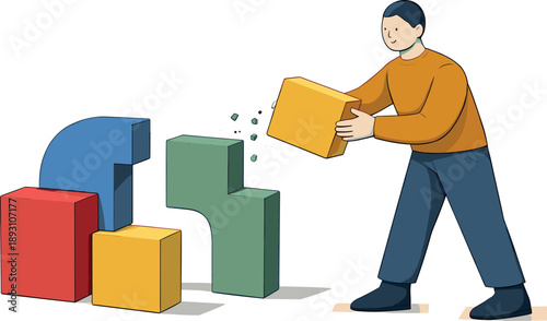 Image Generation. Abstract geometric figure removes overlapping blocks leaving distinct separated shapes reflecting conscious