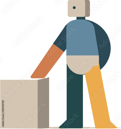 Geometric Clarity. Calm abstract geometric figure stands beside single grounded block in wide white space resolving artificial