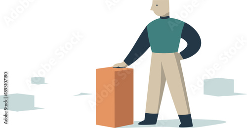 Calm abstract geometric figure stands beside single chosen block in wide white space resolving online tools competing for