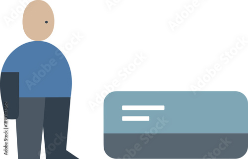 Calm abstract geometric human figure stands beside one intentionally selected message block in wide white space reframing digital