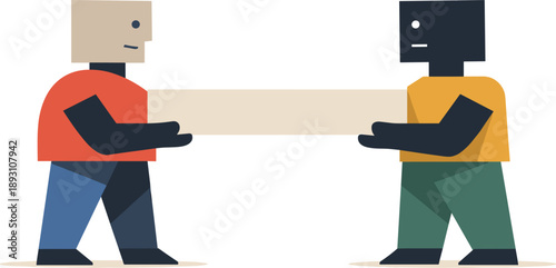 Second abstract geometric figure joins holding single aligned block as early interaction shapes understanding of