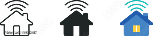 Connected household context represented by a smart home icon emitting curved sound signals suggesting spoken control of domestic