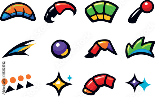 Colorful Creature Icons. Two-Color vector icons of crawling creatures: insect arc, curved limb, shell segment, antenna tip,