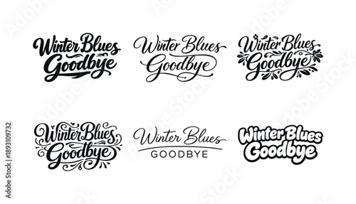 Winter Blues Lettering Variations. Winter Blues Goodbye Lettering. Set lettering. harmonious lettering variations of the same emblematic concept, each with