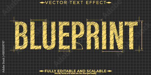Blueprint drawing text effect, editable engineering and architectural text style