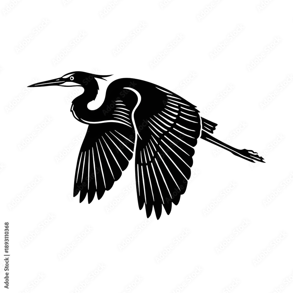 Fototapeta premium heron flying silhouette great blue crane bird vector illustration