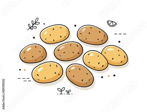 Organic Potatoes Illustration. Organic potatoes. Simple top-down view of potatoes grouped loosely, honesty and natural food aesthetics. Calm rustic tone with