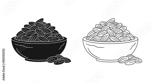 Pecan nuts bowl illustration Vector