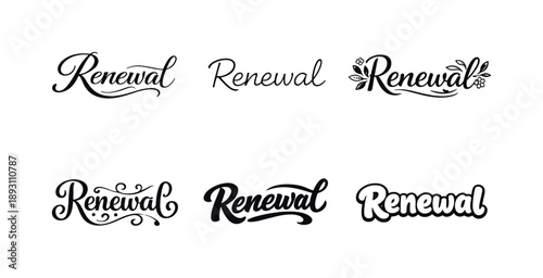 Harmonious Lettering Grid. Renewal. Set lettering. harmonious lettering variations of the same emblematic concept, each with different artistic interpretation