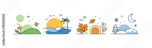 Seasonal Color Harmony. Color transition concept. Minimal abstract shapes subtly shifting hues, creating a sense of seasonal rhythm and harmony.